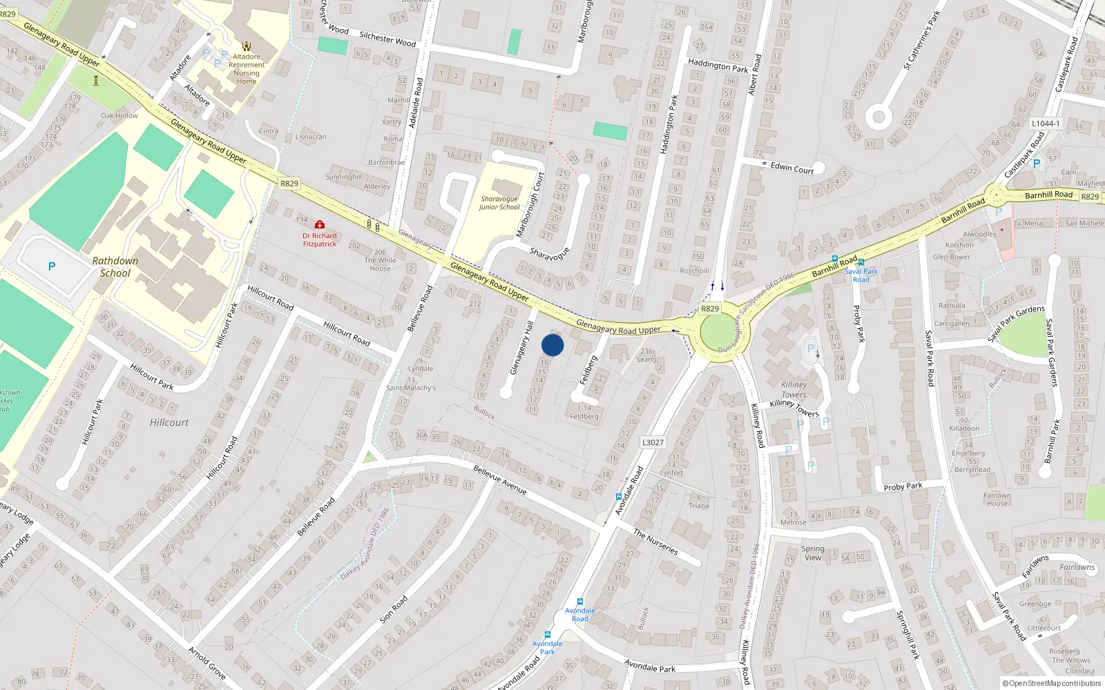 Overhead map showing the location of 18 Glenageary Hall, Glenageary