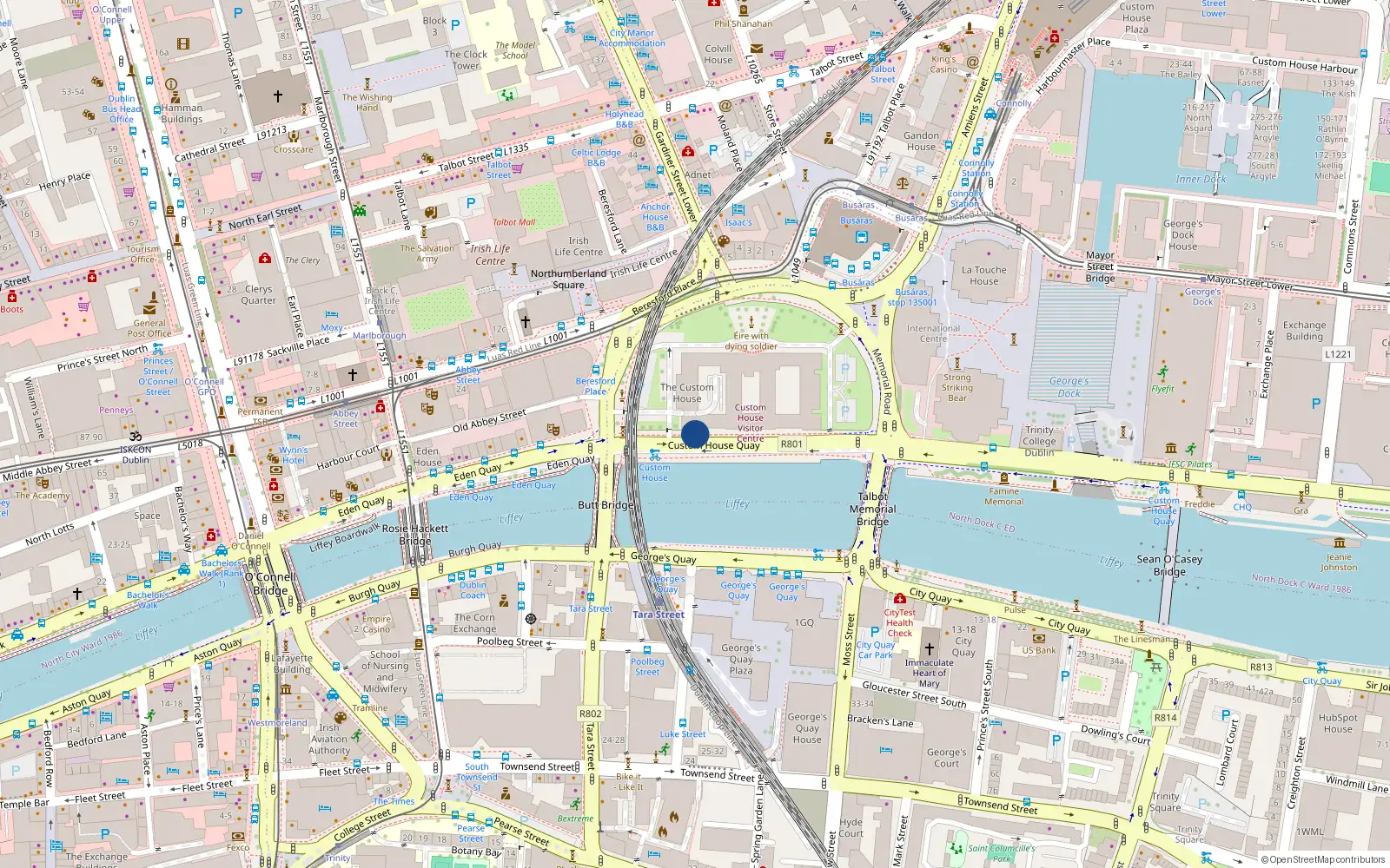 Overhead map showing the location of 18 Glouster Square, Dublin City Centre, Dublin 1