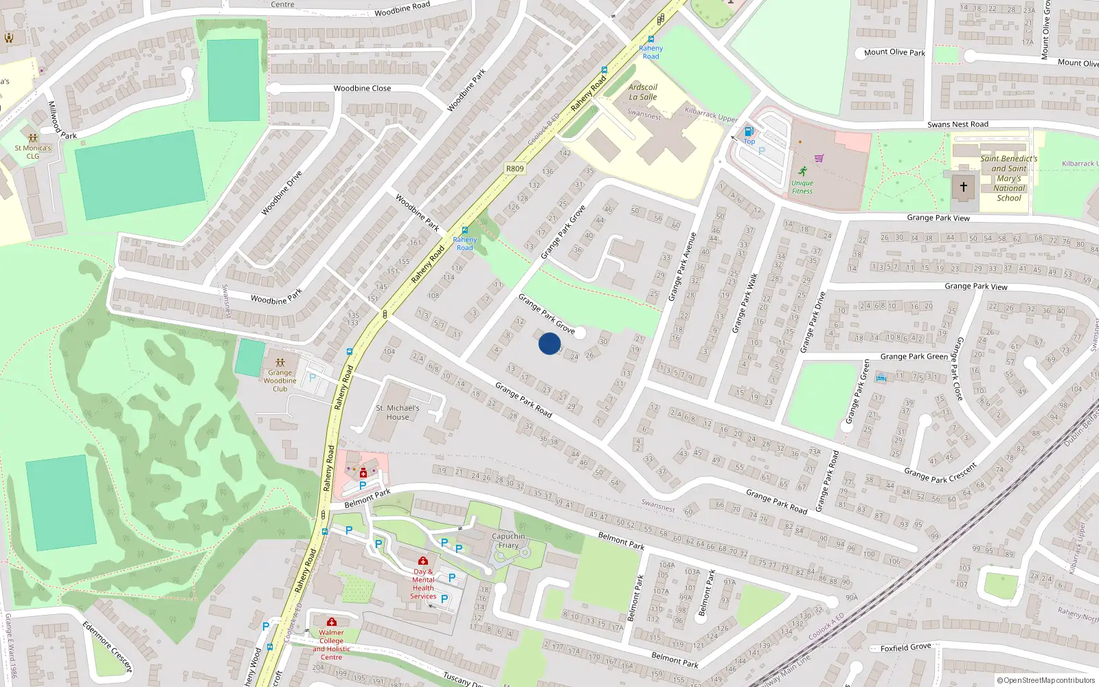 Overhead map showing the location of 18 Grange Park Grove, Raheny, Dublin 5