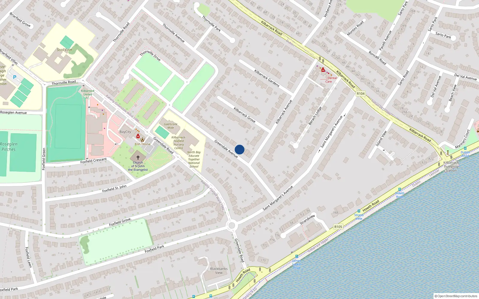 Overhead map showing the location of 18 Greendale Avenue, Raheny, Dublin 5