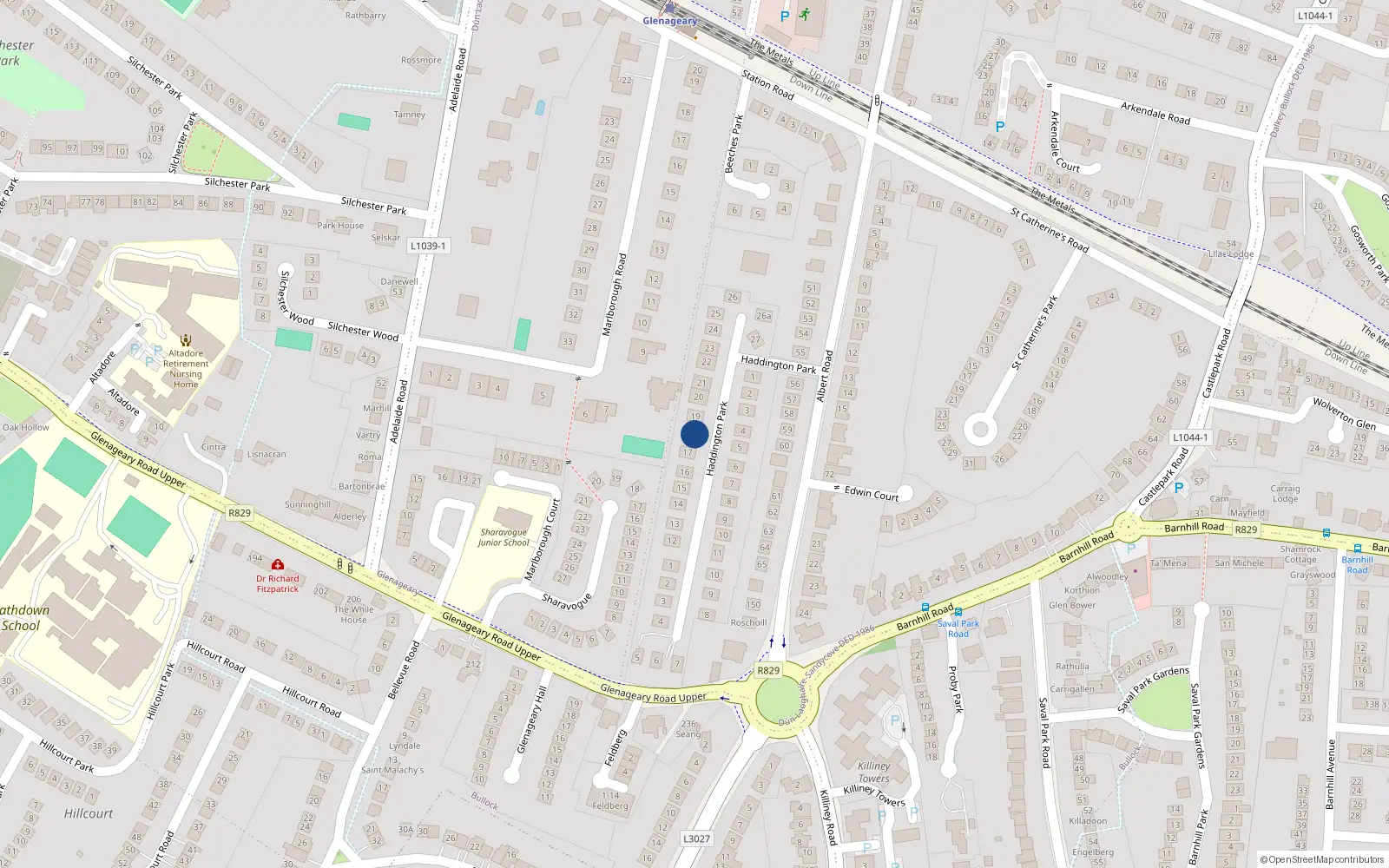 Overhead map showing the location of 18 Haddington Park, Dublin