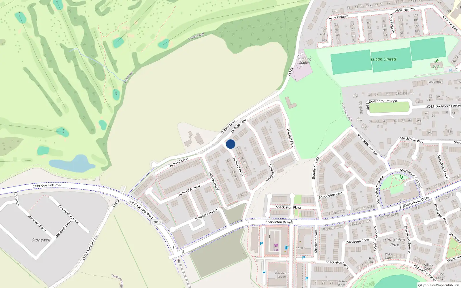 Overhead map showing the location of 18 Hallwell Lane, Lucan