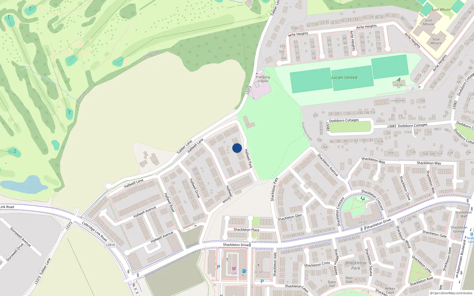 Overhead map showing the location of 18 Hallwell Park, Hallwell, Adamstown