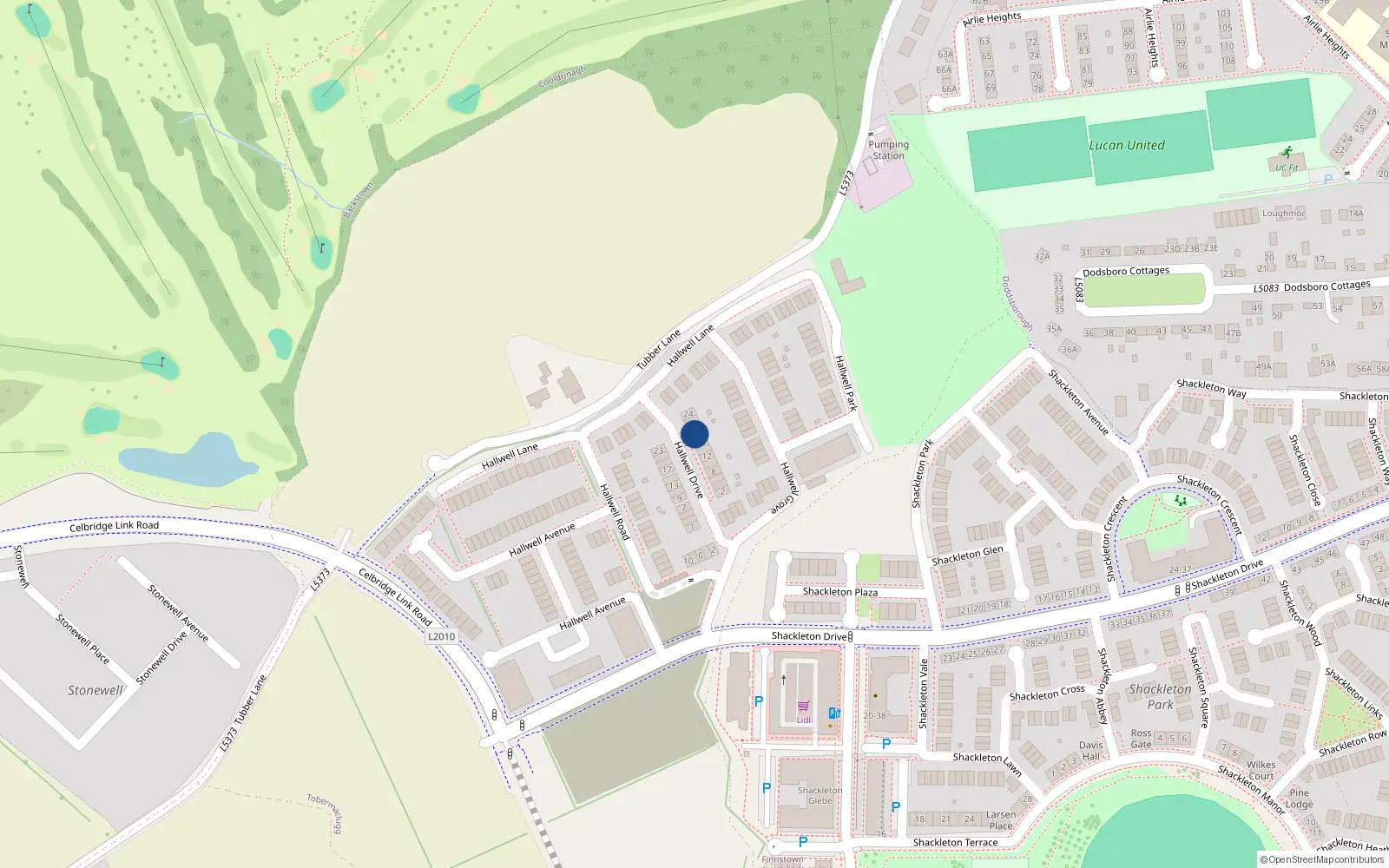 Overhead map showing the location of 18 Hallwell Drive, Lucan