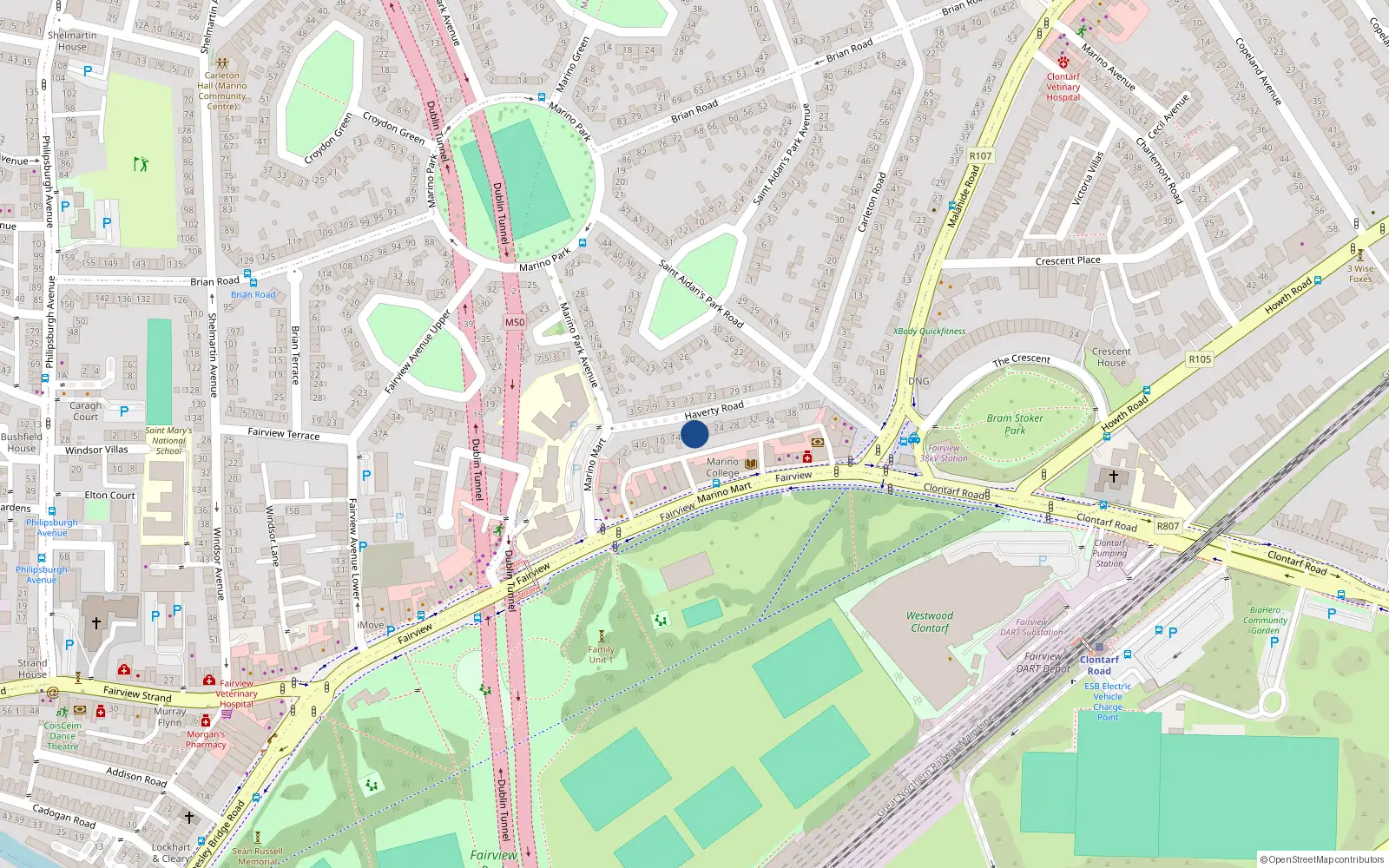 Overhead map showing the location of 18 Haverty Road, Dublin 3