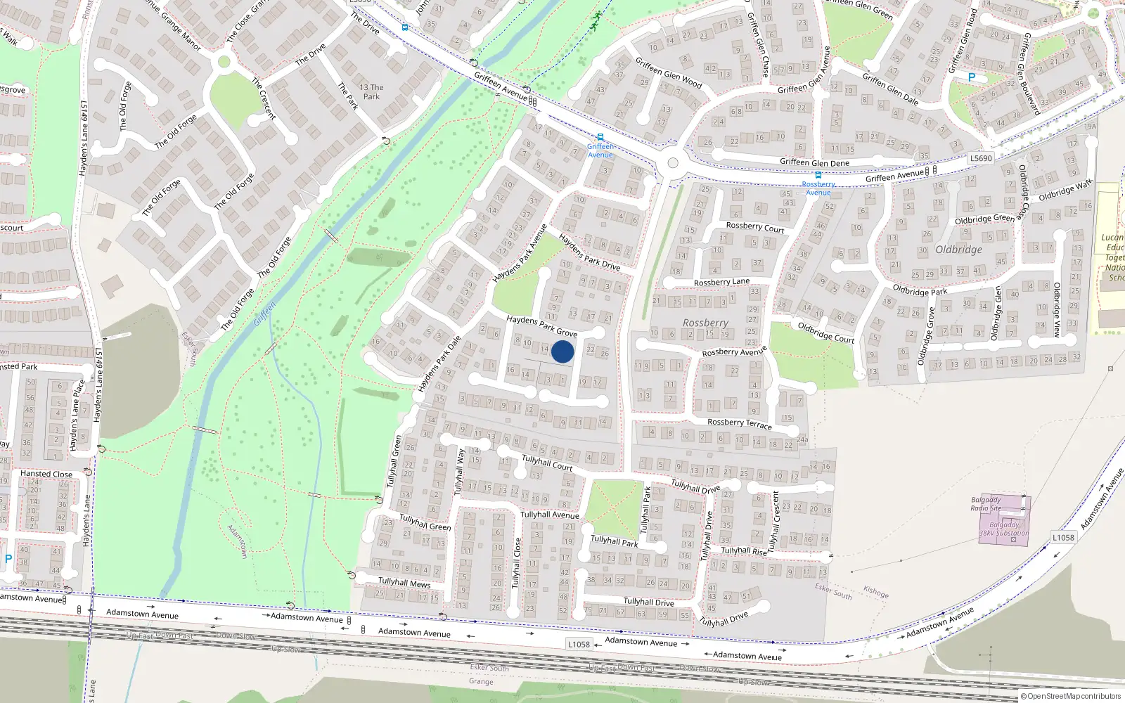 Overhead map showing the location of 18 Haydens Park Grove, Lucan