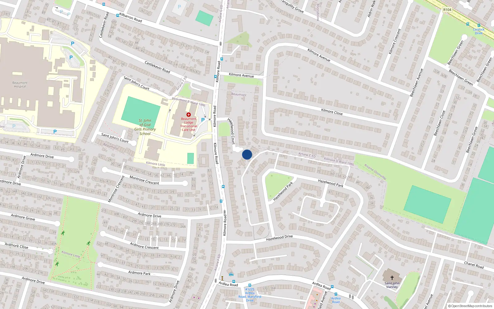 Overhead map showing the location of 18 Hazelwood Court, Artane, Dublin 5
