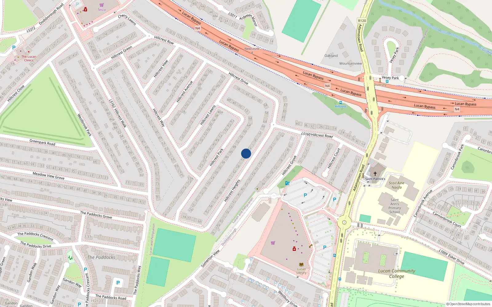 Overhead map showing the location of 18 Hillcrest Heights, Lucan