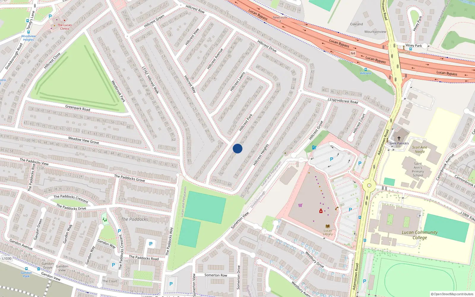 Overhead map showing the location of 18 Hillcrest Park, Lucan