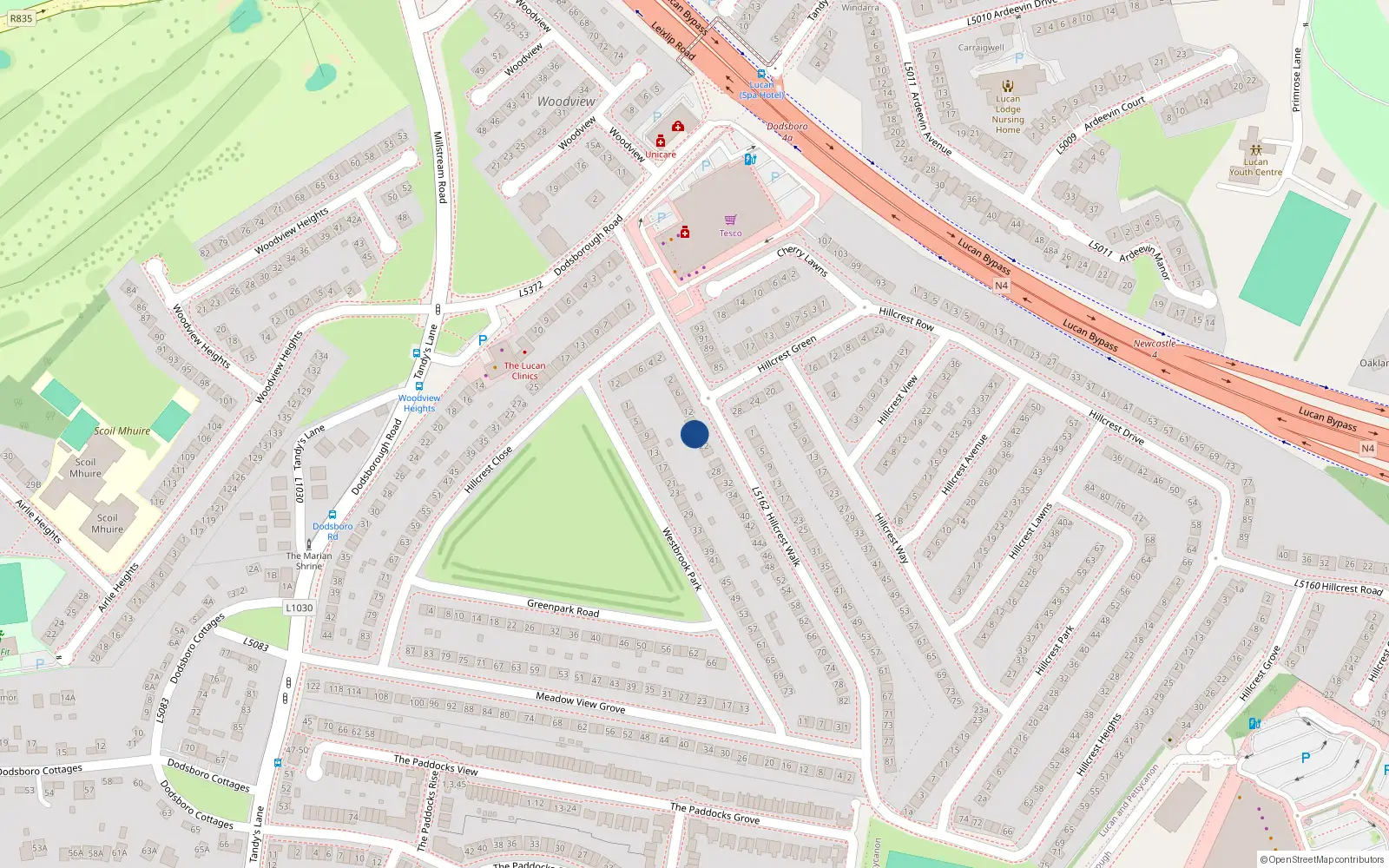 Overhead map showing the location of 18 Hillcrest Walk, Lucan