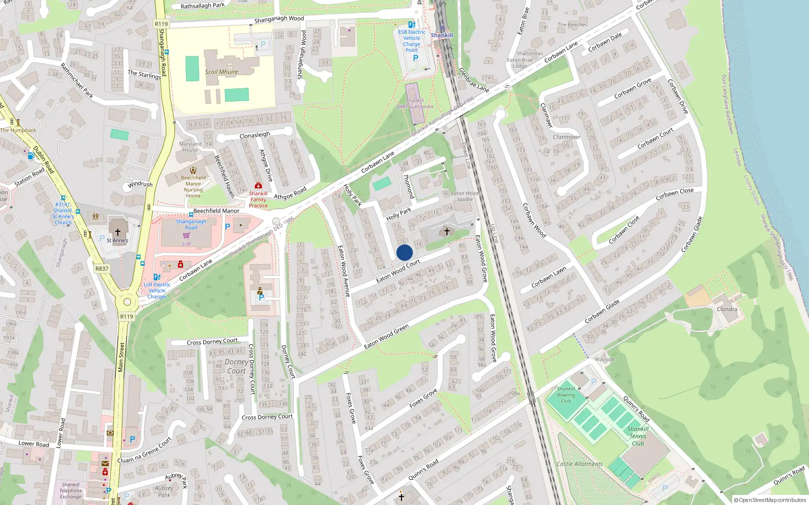 Overhead map showing the location of 18 Holly Park, Shankill