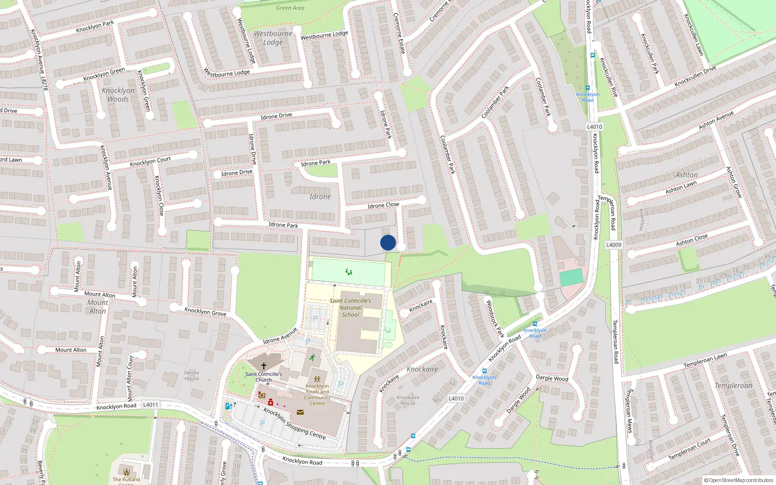 Overhead map showing the location of 18 Idrone Close, Dublin 16