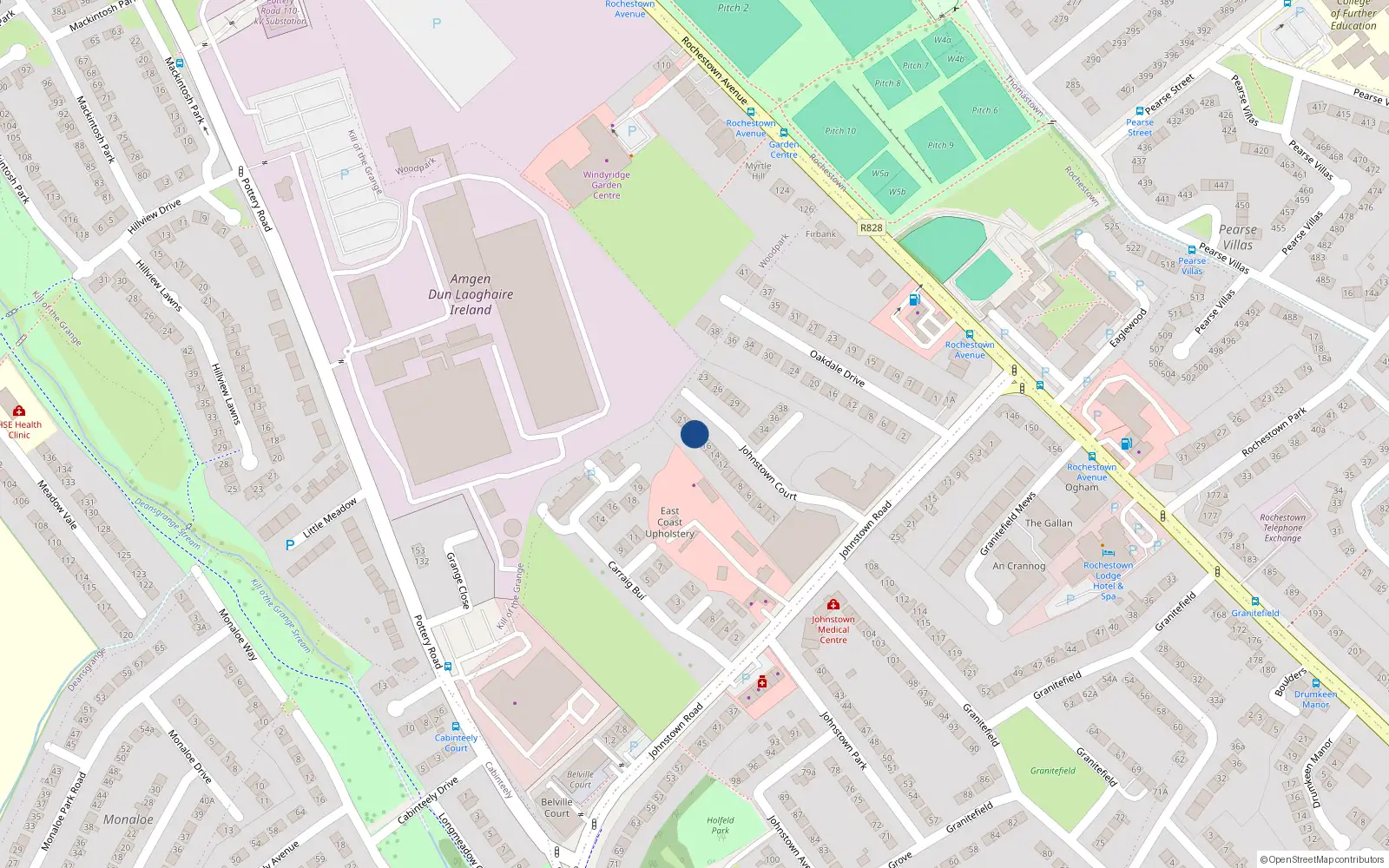 Overhead map showing the location of 18 Johnstown Court, Dublin