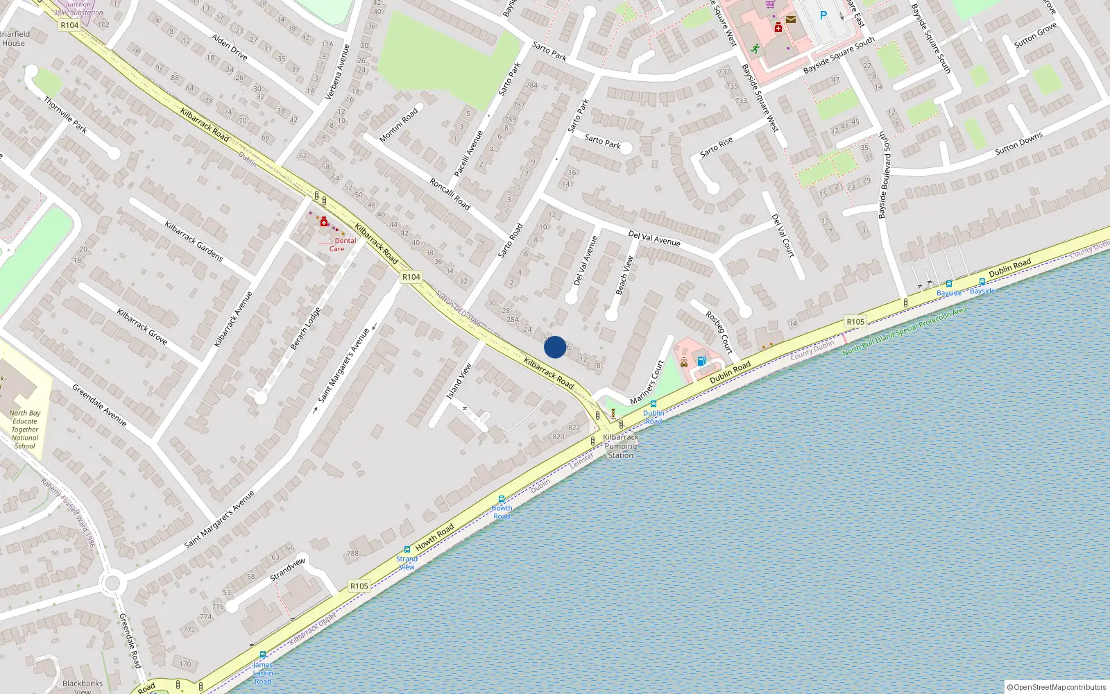 Overhead map showing the location of 18 Kilbarrack Road, Raheny, Dublin 5