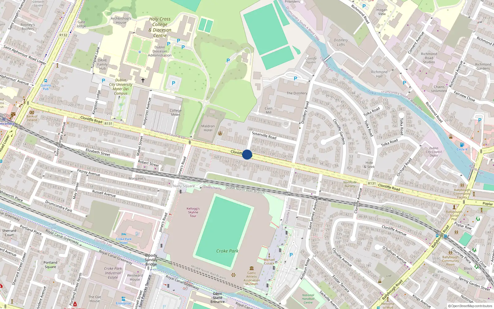 Overhead map showing the location of 18 Kingston Lodge, Clonliffe Road, Dublin 3