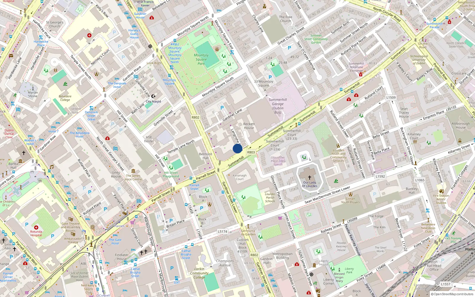 Overhead map showing the location of 18 Langrishe Place, Summerhill, Dublin 1