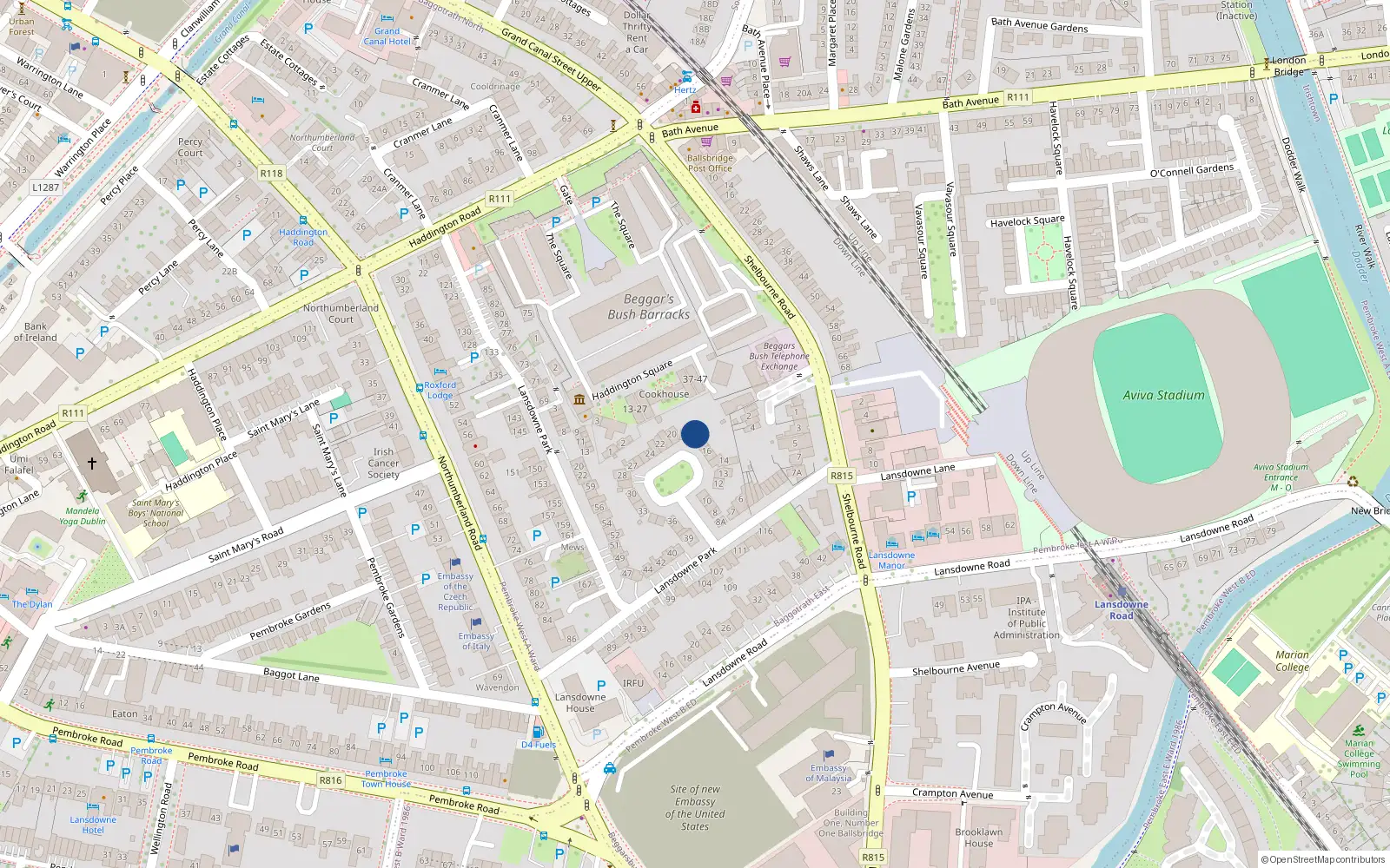 Overhead map showing the location of 18 Lansdowne Park, Dublin 4
