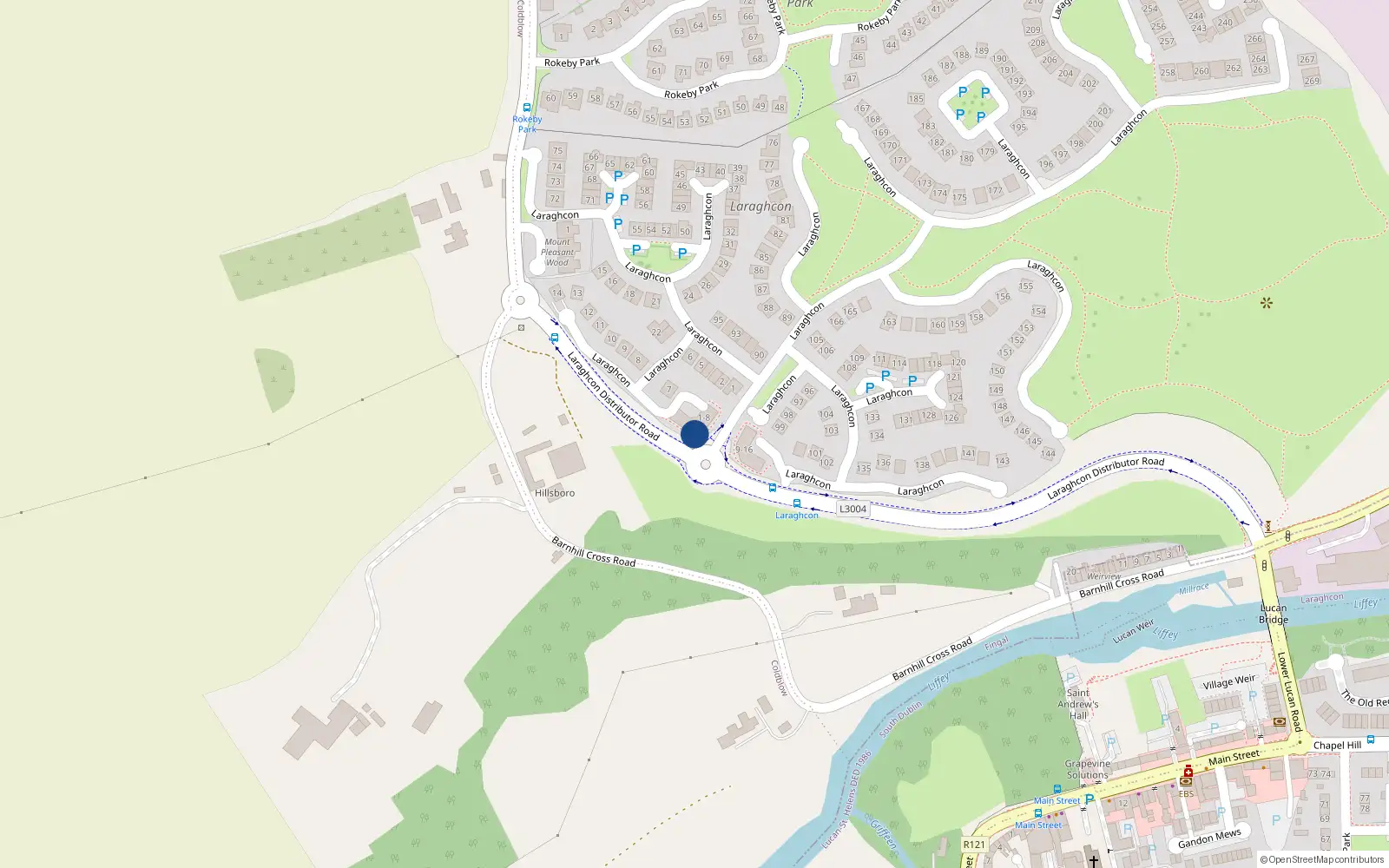 Overhead map showing the location of 18 Laraghcon, Lucan, Dublin