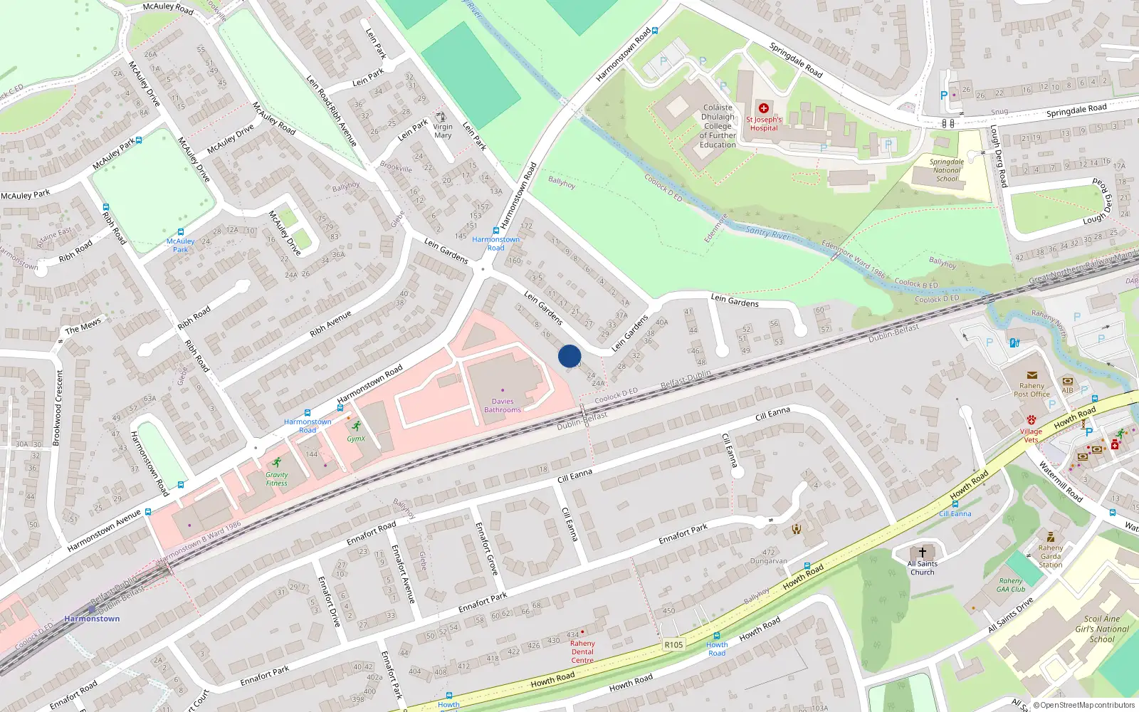 Overhead map showing the location of 18 Lein Gardens, Coolock, Dublin 5