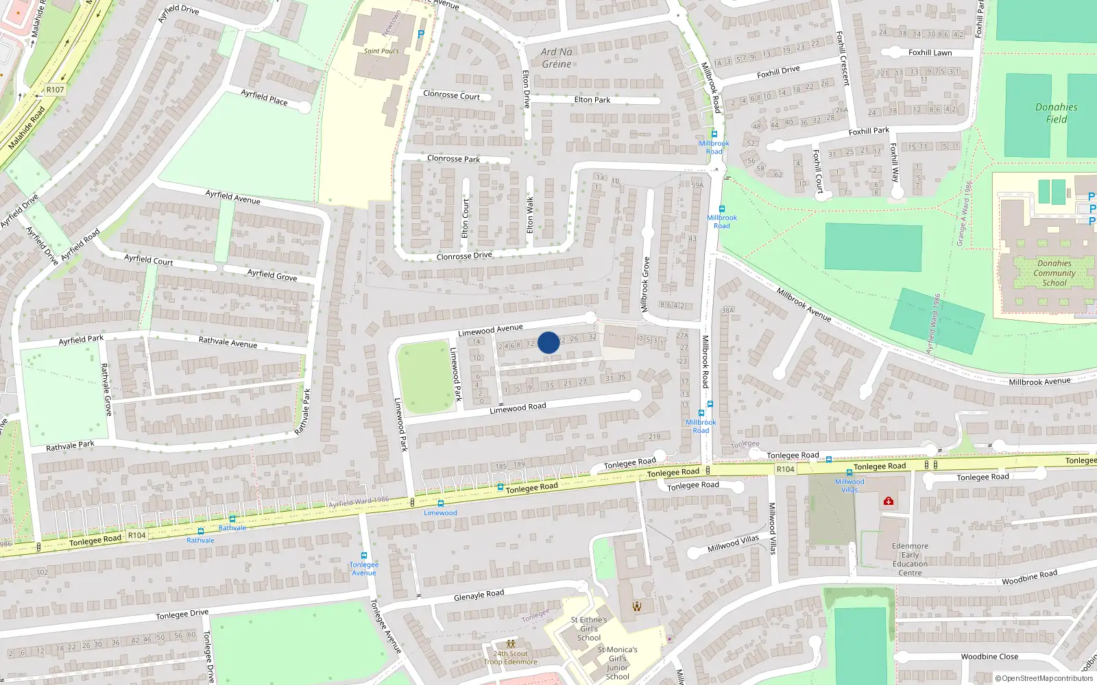 Overhead map showing the location of 18 Limewood Avenue, Dublin 5