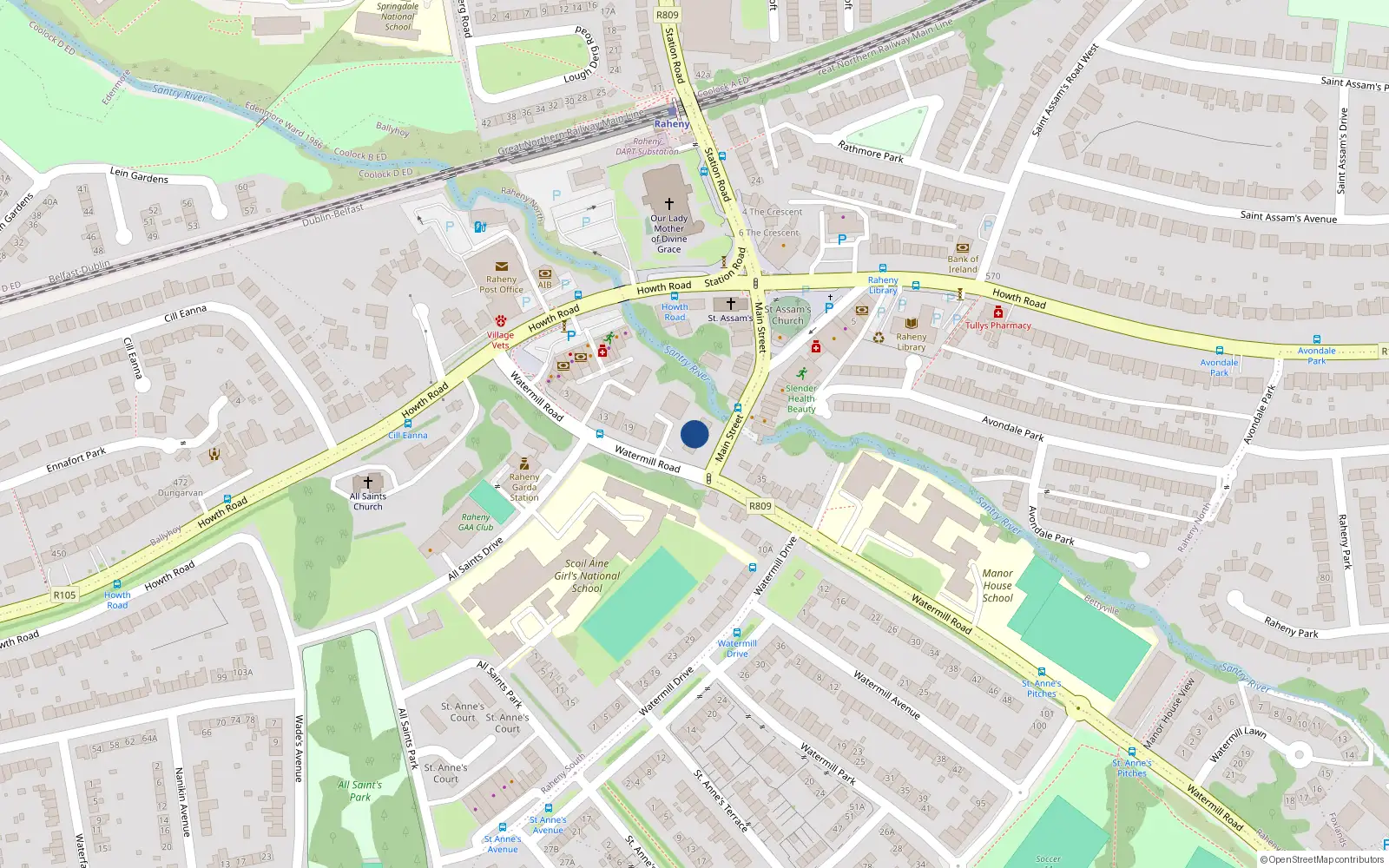 Overhead map showing the location of 18 Main Street, Dublin 5