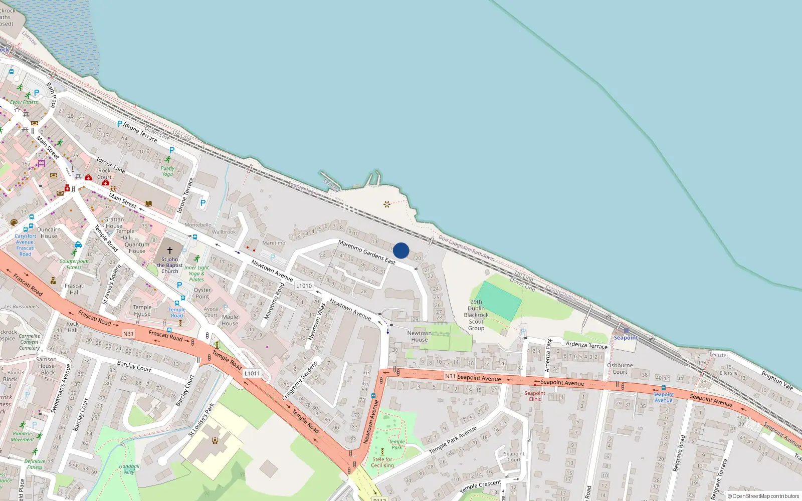 Overhead map showing the location of 18 Maretimo Gardens East, Blackrock