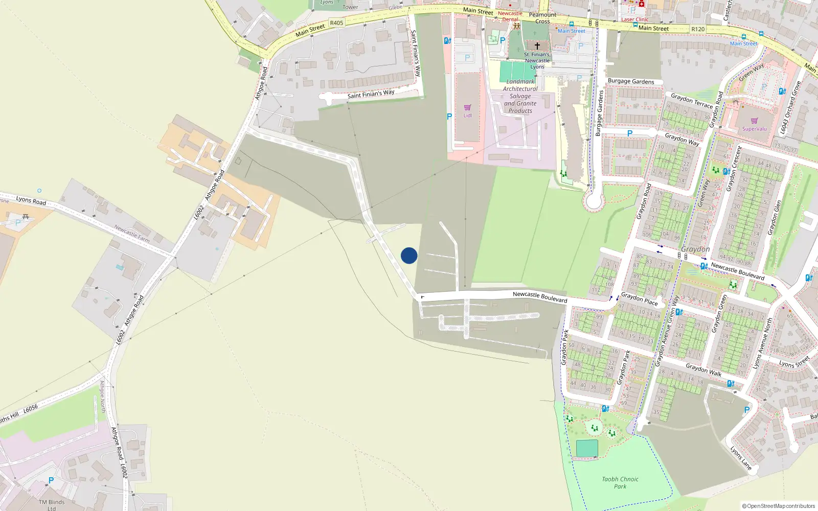Overhead map showing the location of 18 Mason Cross Park, Newcastle South