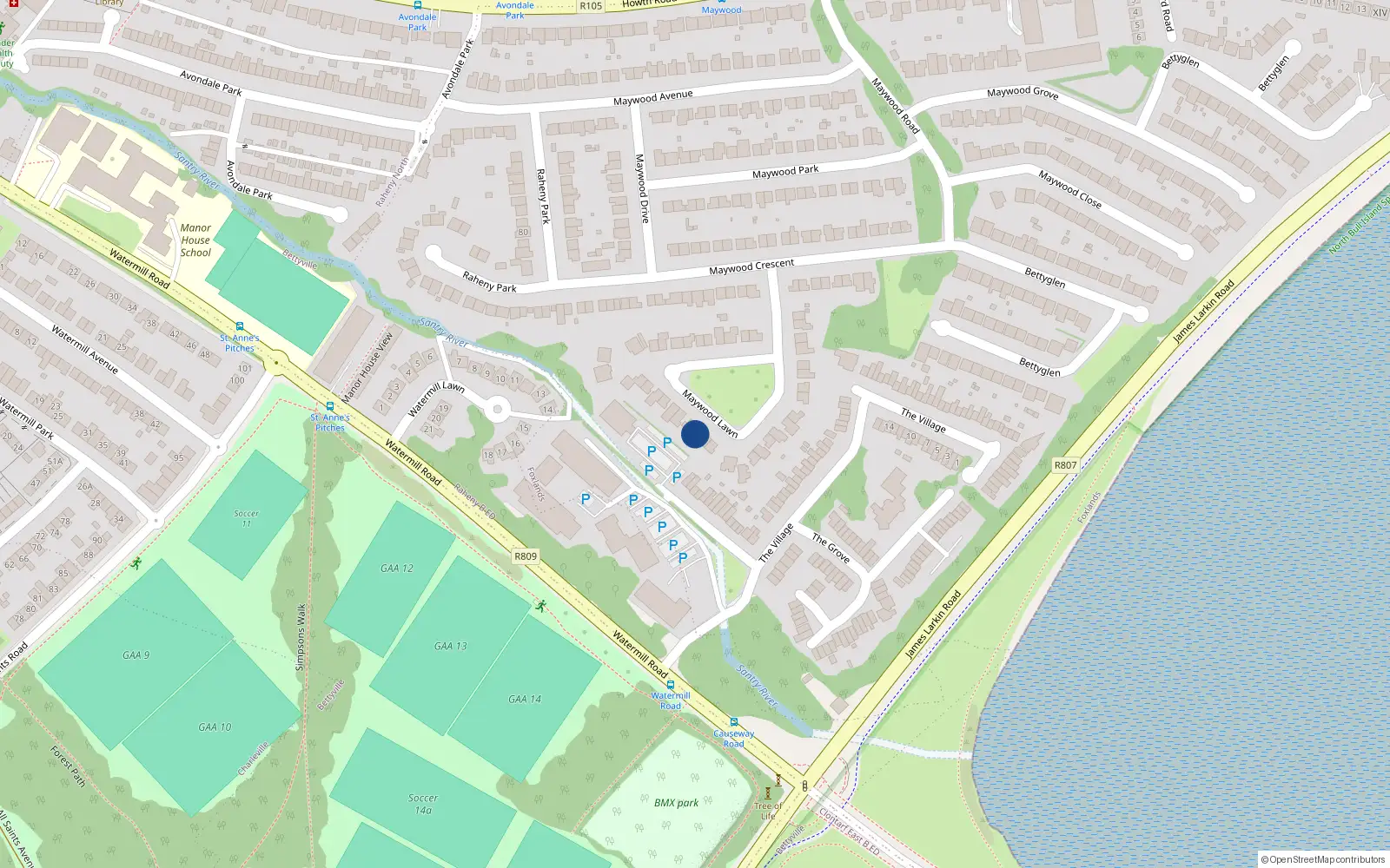 Overhead map showing the location of 18 Maywood Lawn, Raheny, Dublin 5