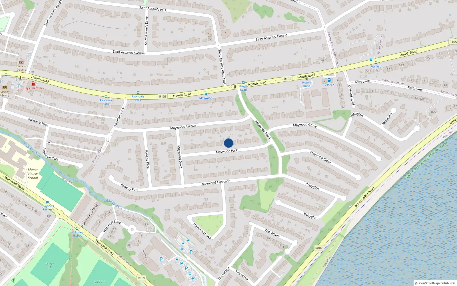 Overhead map showing the location of 18 Maywood Park, Dublin 5