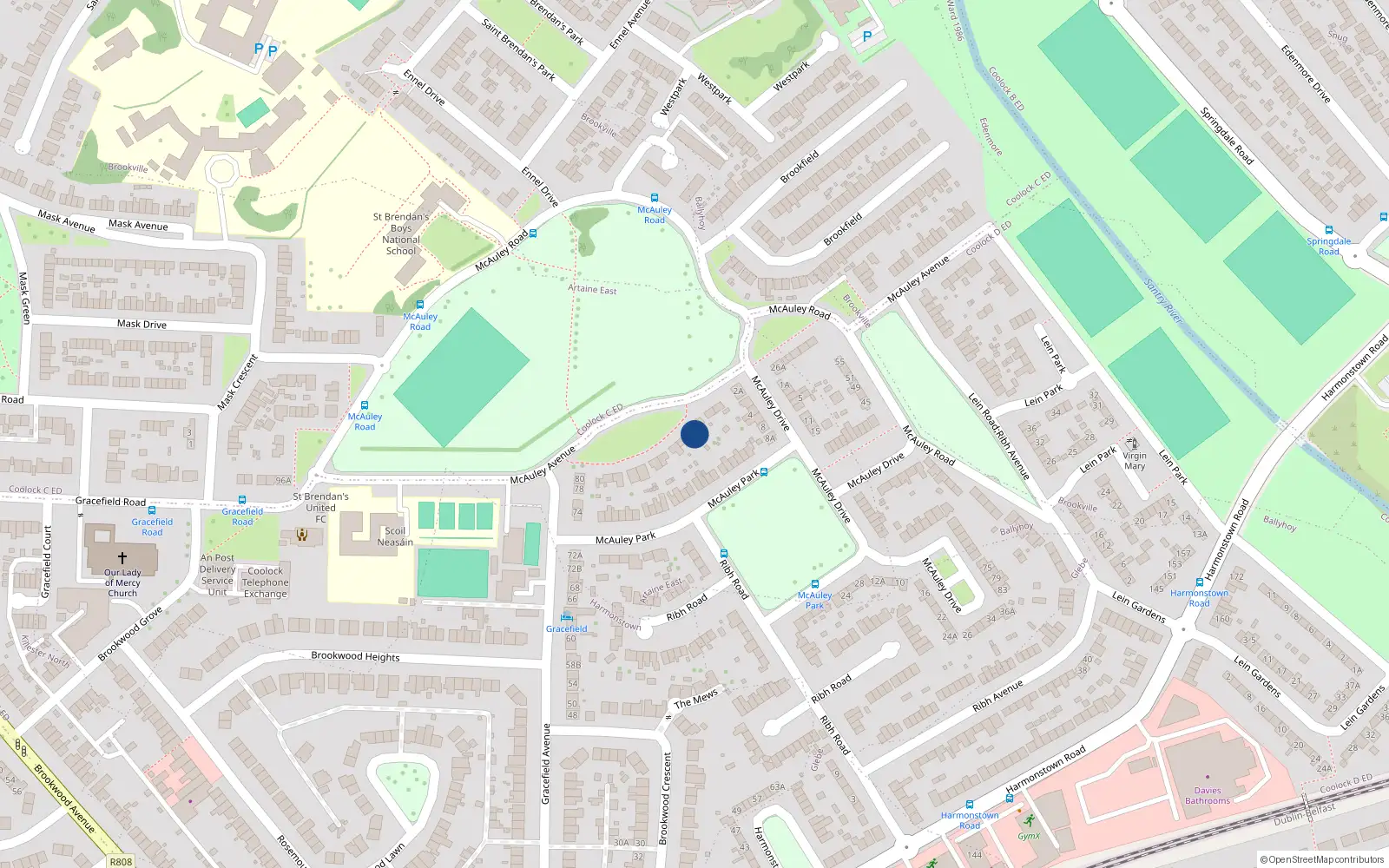 Overhead map showing the location of 18 McAuley Avenue, Dublin 5
