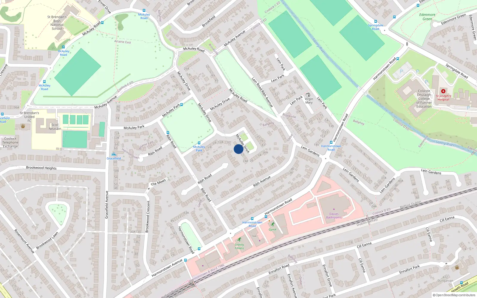 Overhead map showing the location of 18 Mcauley Drive, Artane, Dublin 5