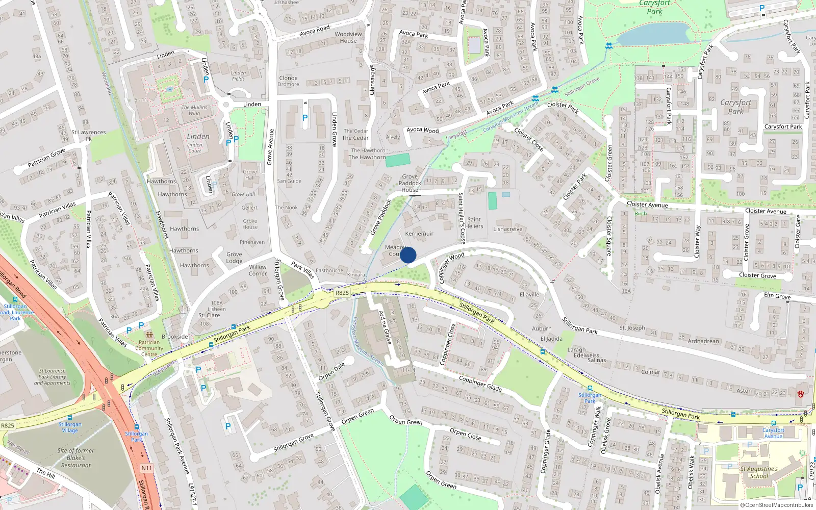 Overhead map showing the location of 18 Meadow Court, Co Dublin