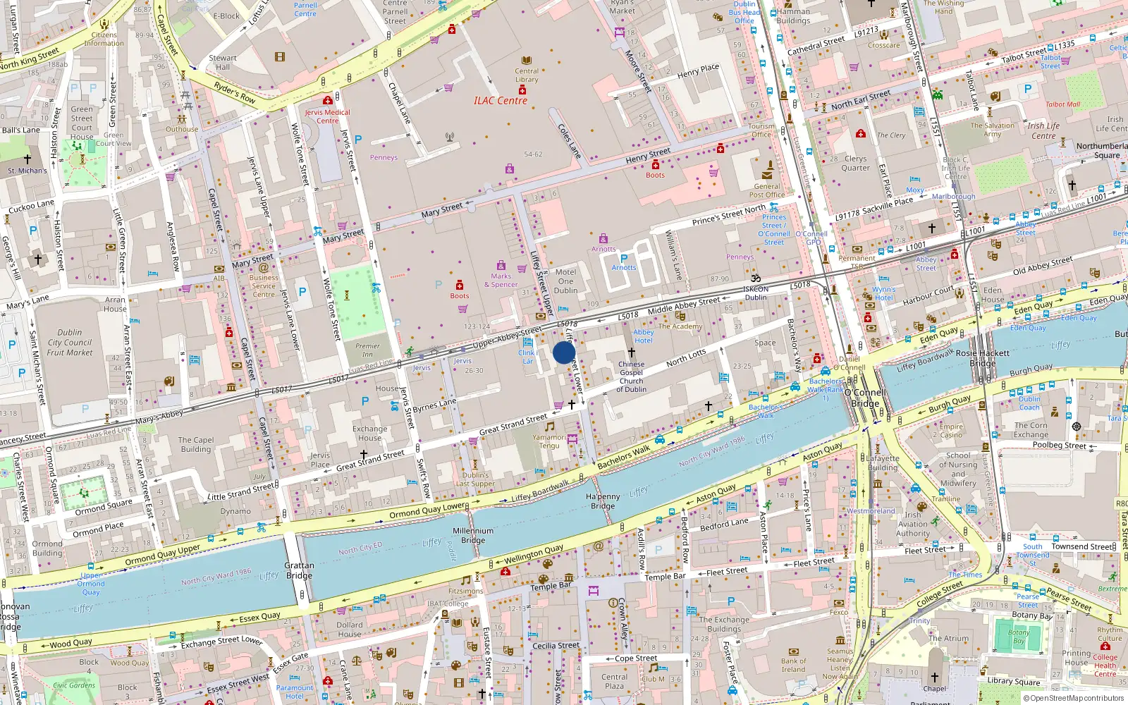 Overhead map showing the location of 18 Mellor Court, Dublin 1, Dublin