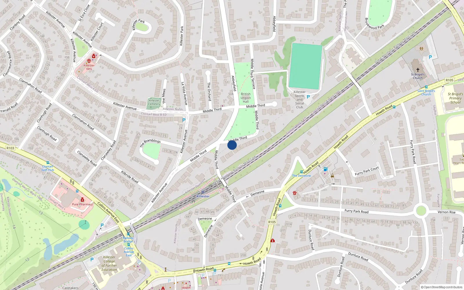 Overhead map showing the location of 18 Middle Third, Dublin 5
