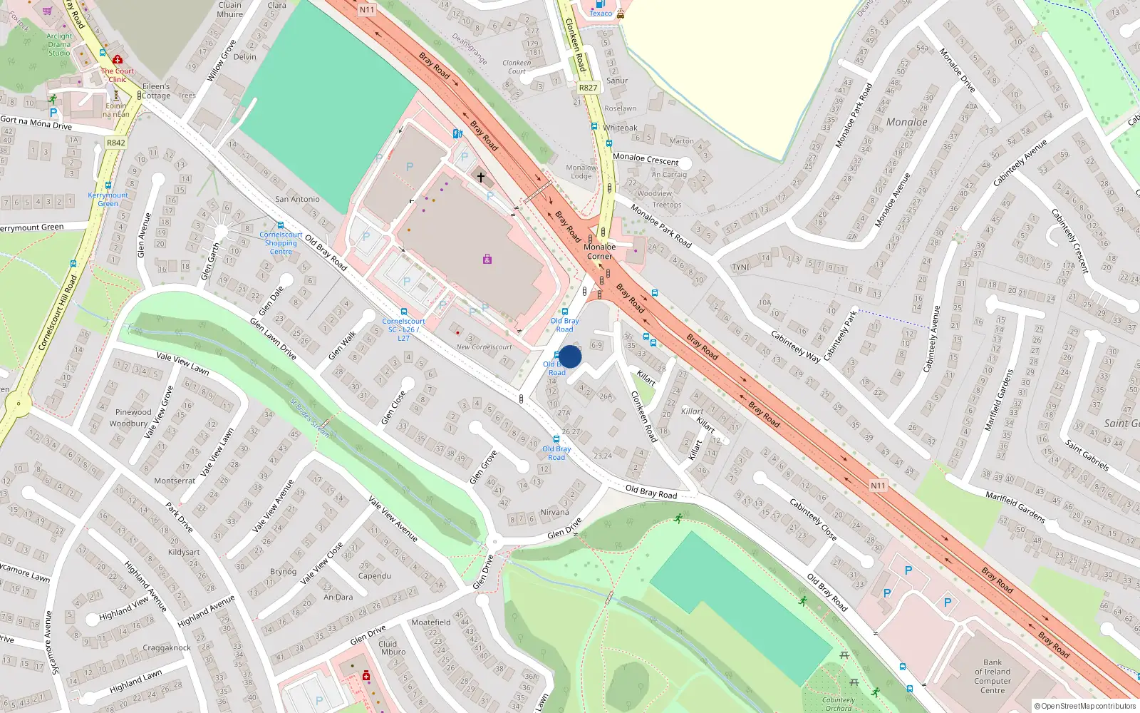 Overhead map showing the location of 18 Monaloe Court, Cornelscourt, Blackrock