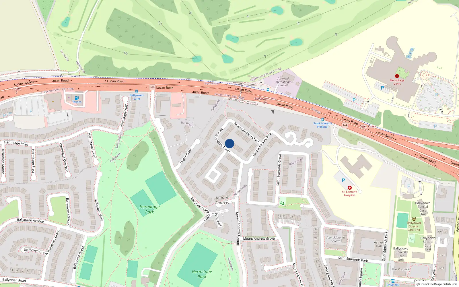 Overhead map showing the location of 18 Mount Andrew Court, Lucan