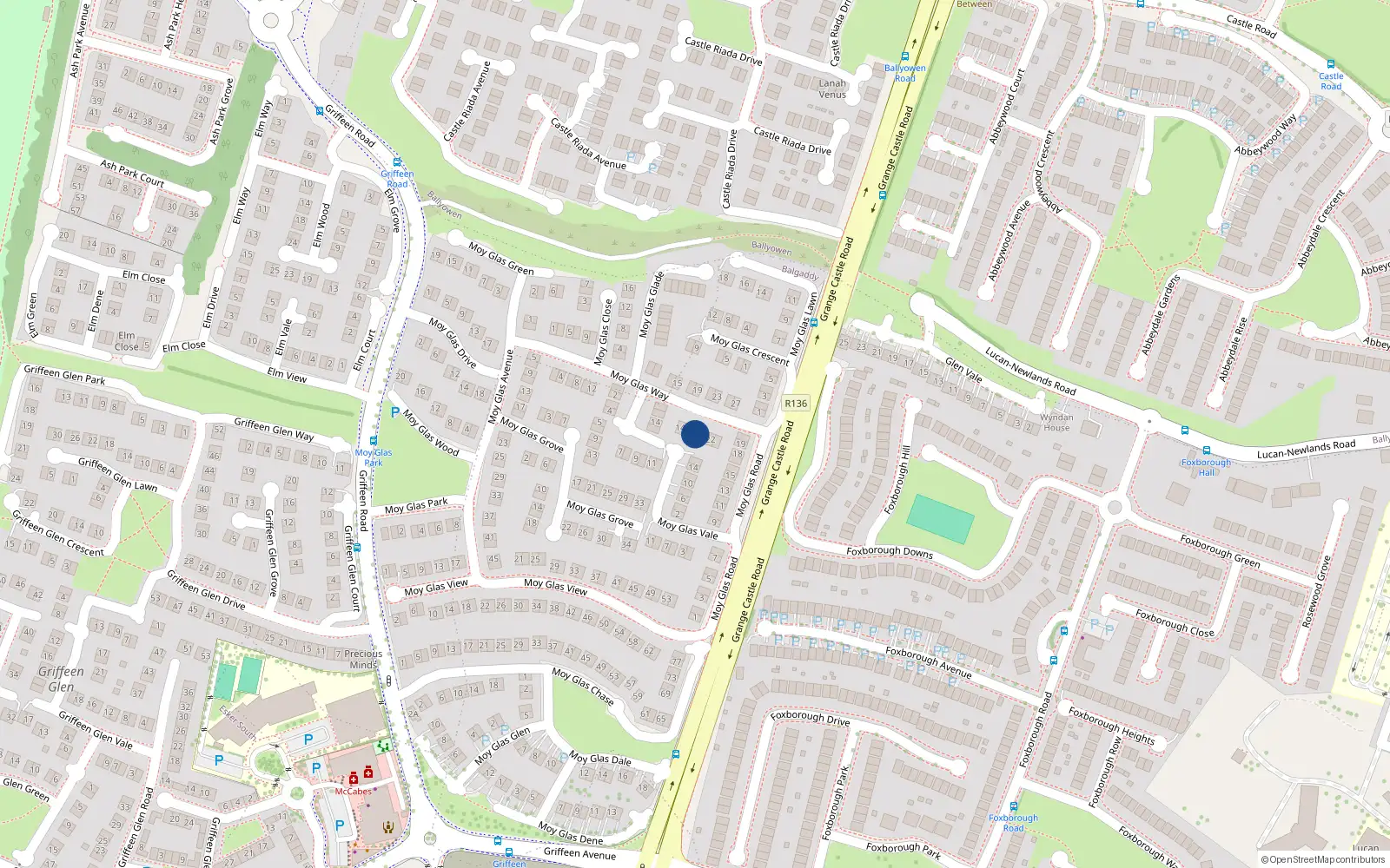 Overhead map showing the location of 18 Moy Glas Way, Lucan