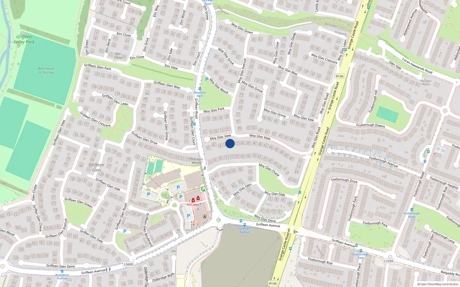 Overhead map showing the location of 18 Moy Glas View, Lucan