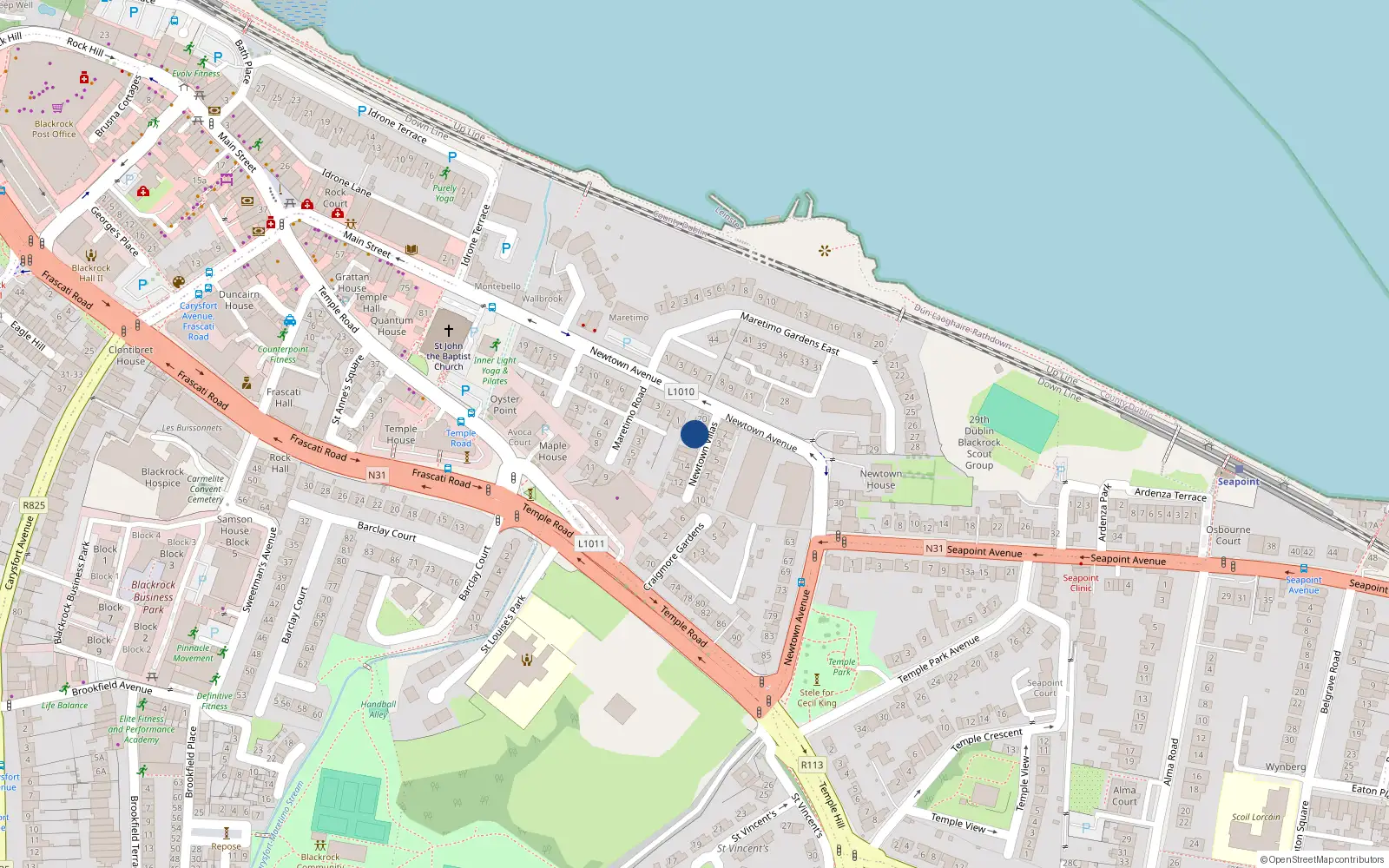 Overhead map showing the location of 18 Newtown Villas, Blackrock
