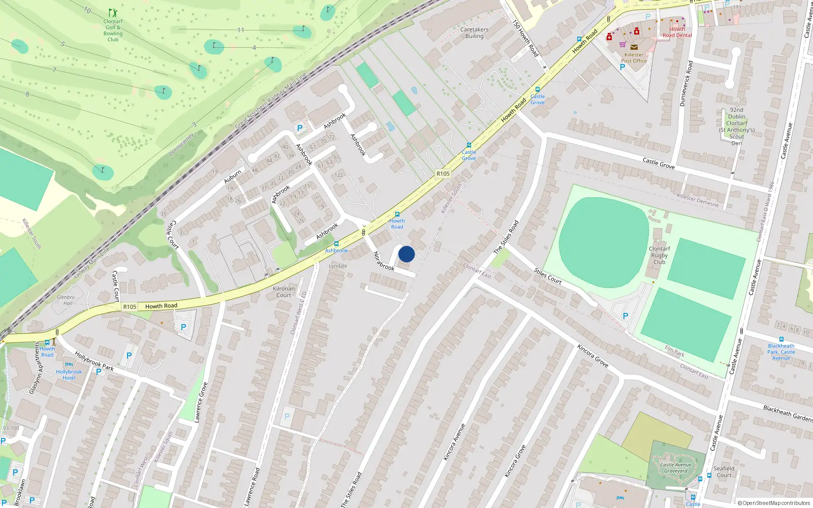 Overhead map showing the location of 18 Norabrook, Dublin 3