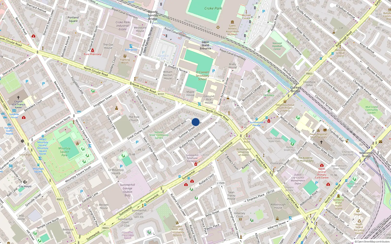 Overhead map showing the location of 18 North Summer St, Dublin 1, Dublin