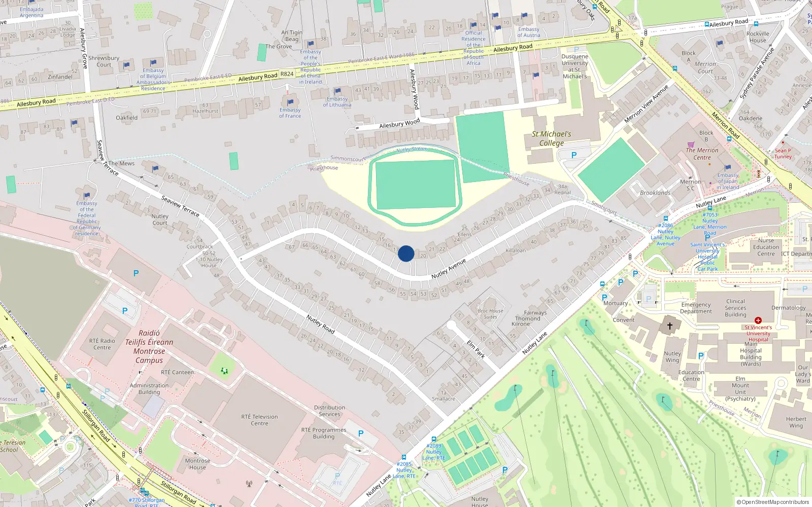 Overhead map showing the location of 18 Nutley Avenue, Priesthouse