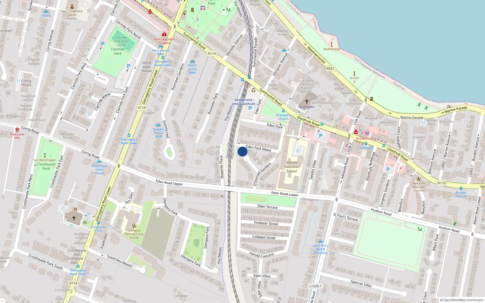 Overhead map showing the location of 18 O'Donnell Gardens, Dublin