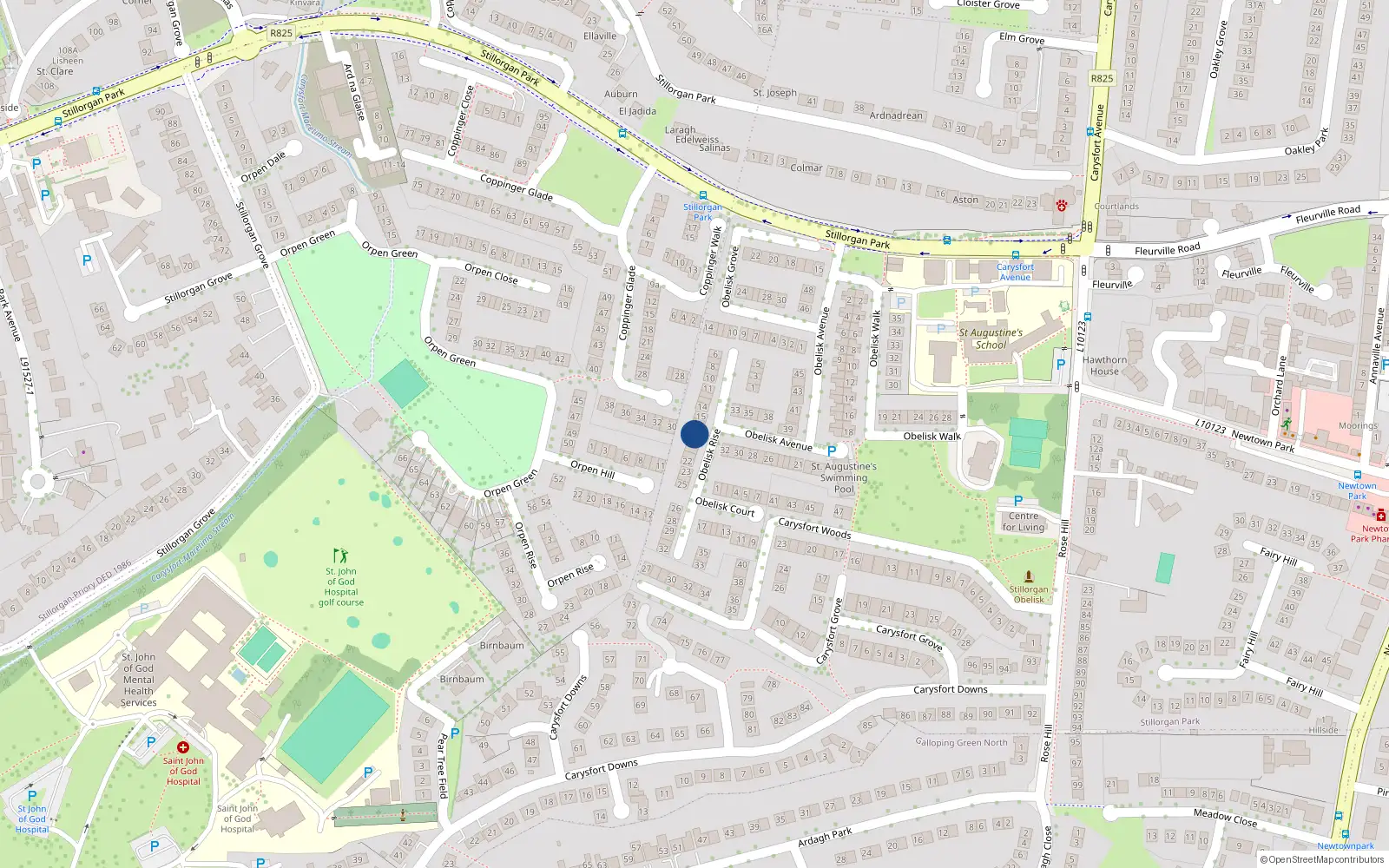 Overhead map showing the location of 18 Obelisk Rise, Blackrock