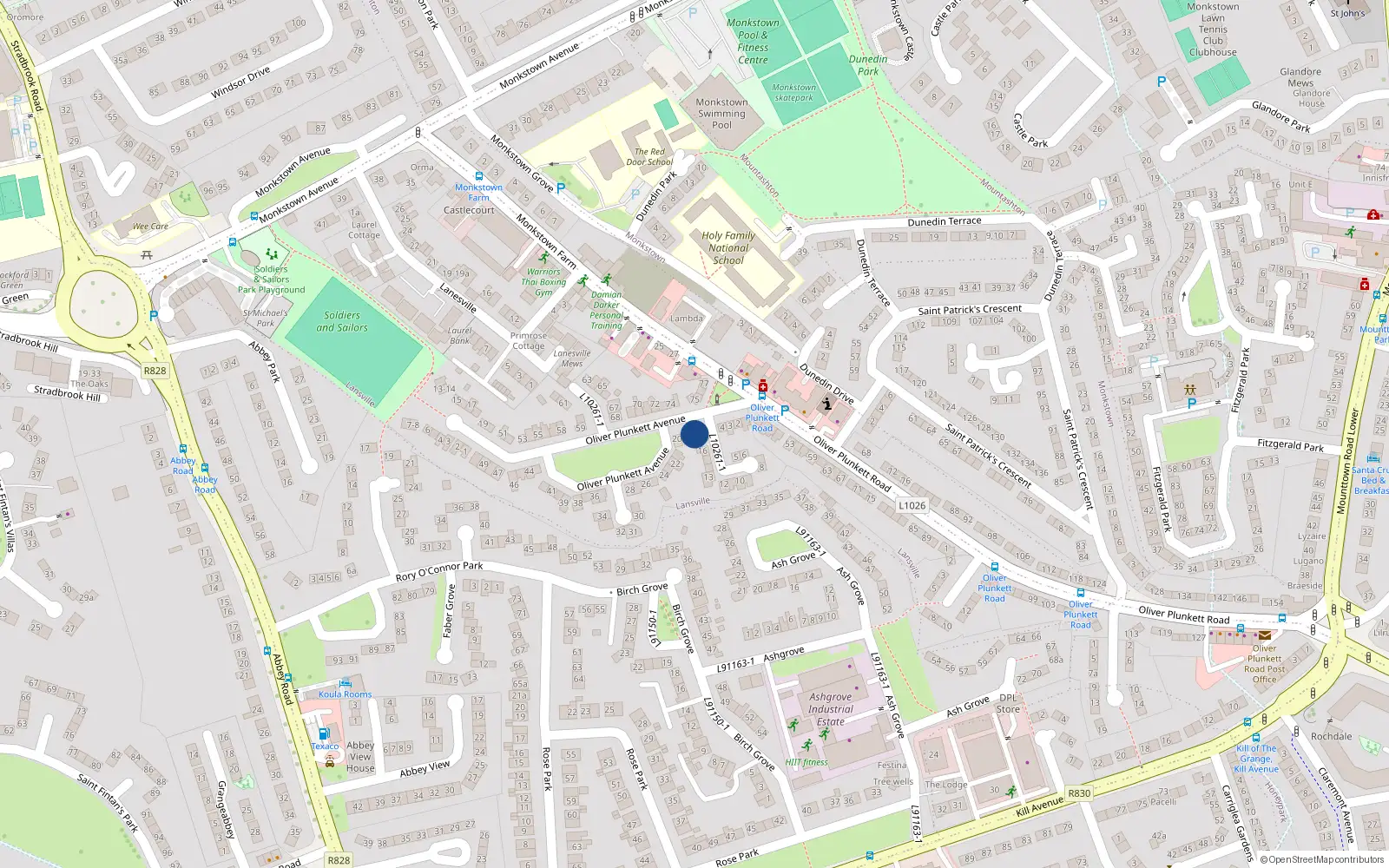 Overhead map showing the location of 18 Oliver Plunkett Avenue, Dublin