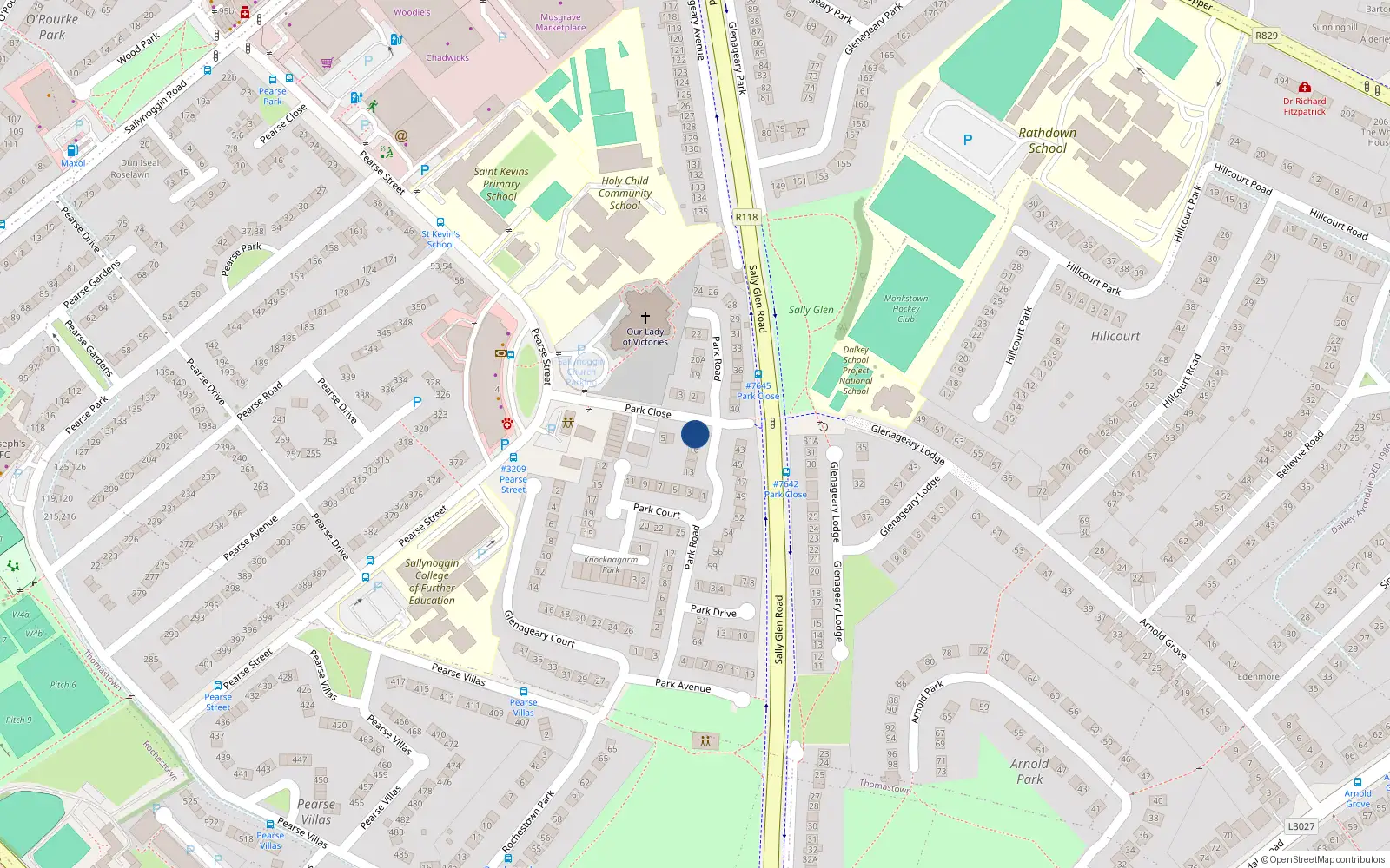 Overhead map showing the location of 18 Park Road, Glenageary Heights, Glenageary