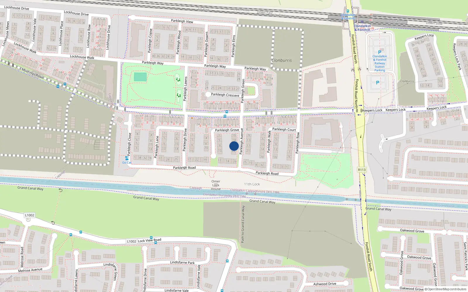 Overhead map showing the location of 18 Parkleigh Avenue, Dublin 22