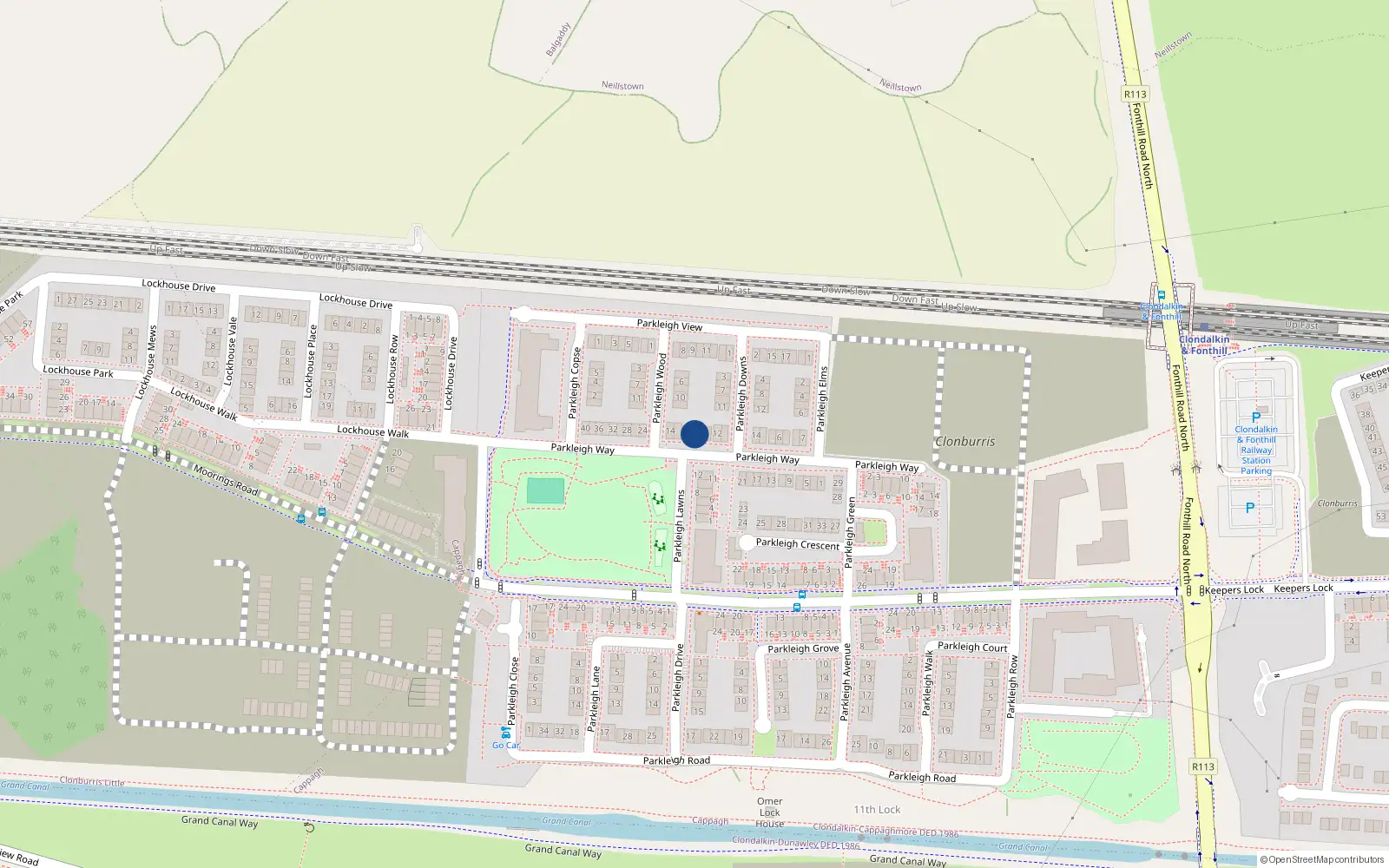 Overhead map showing the location of 18 Parkleigh Way, Dublin 22