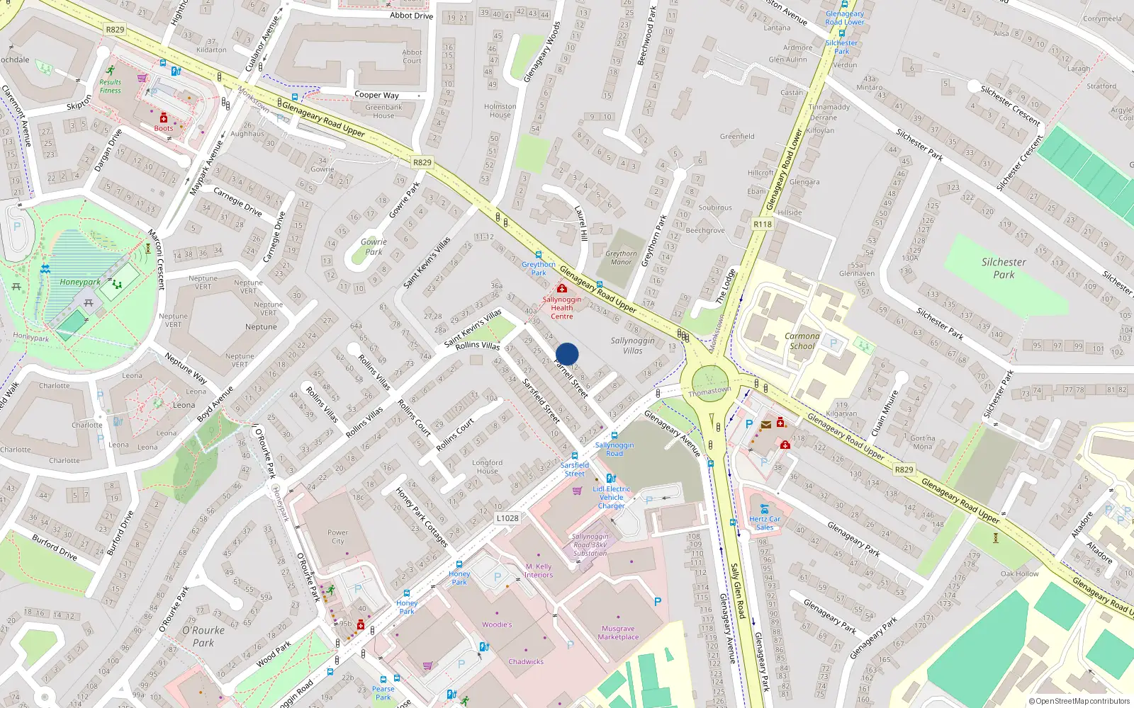 Overhead map showing the location of 18 Parnell Street, Sallynoggin
