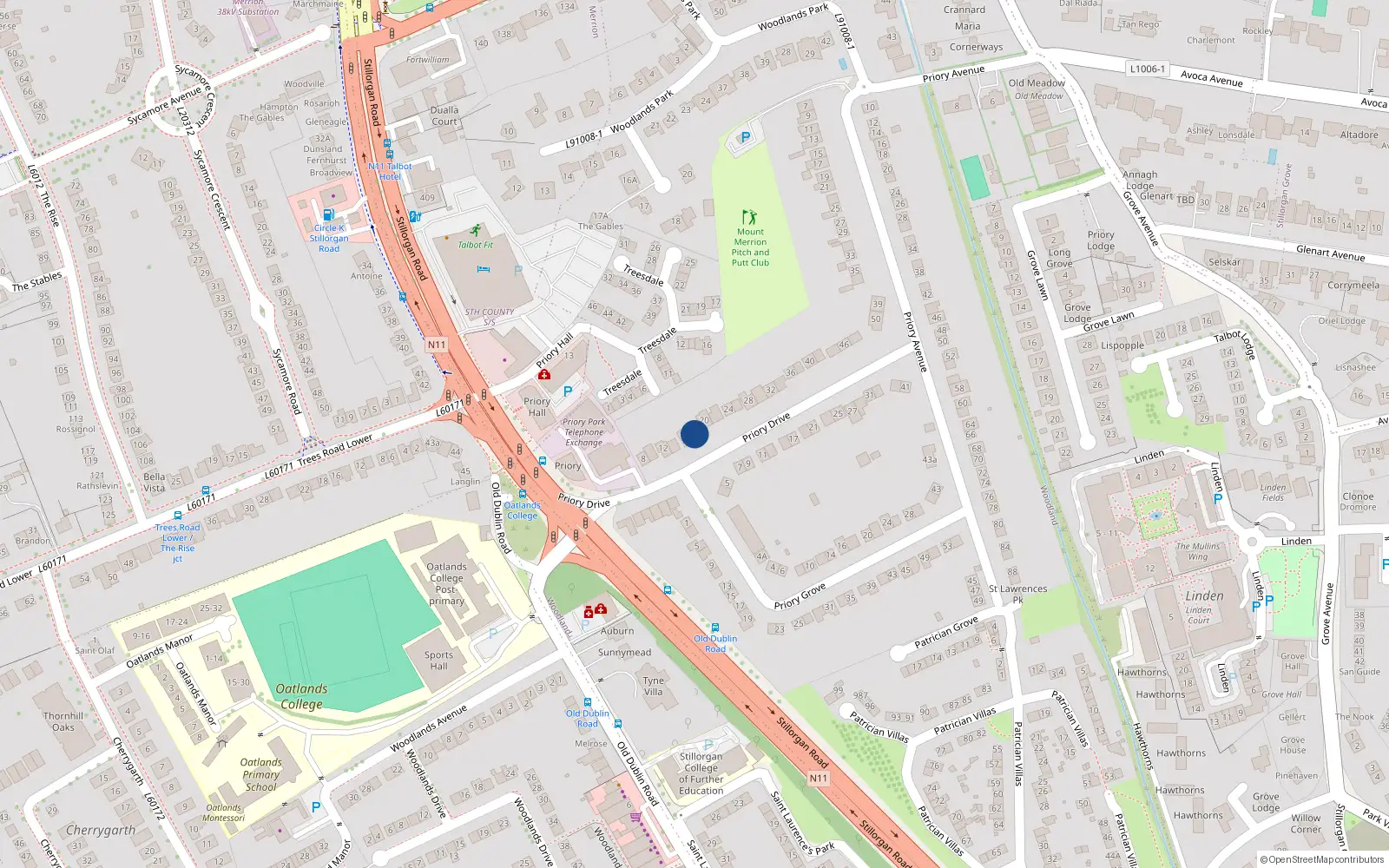Overhead map showing the location of 18 Priory Drive, Co Dublin